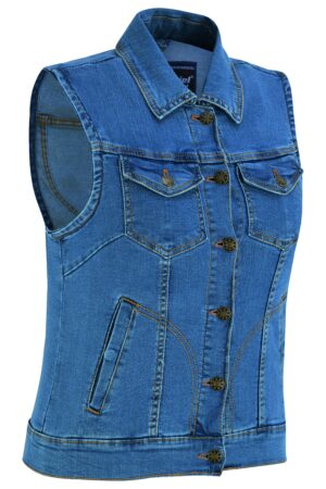 RM943  Women's Blue Denim Snap Front Vest