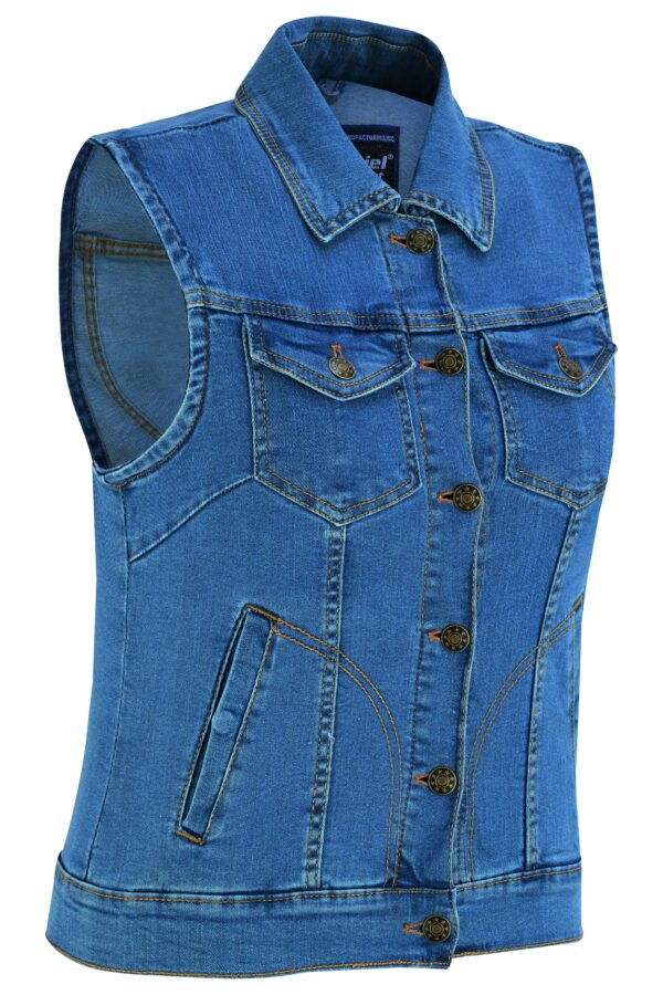 RM943  Women's Blue Denim Snap Front Vest