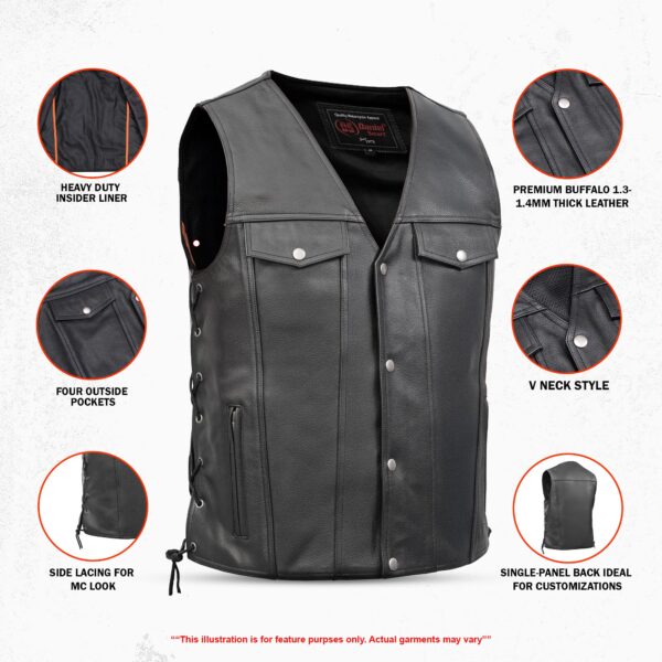 RC124 Men's Black Leather Vest with Side Laces and Gun Pockets - Image 2