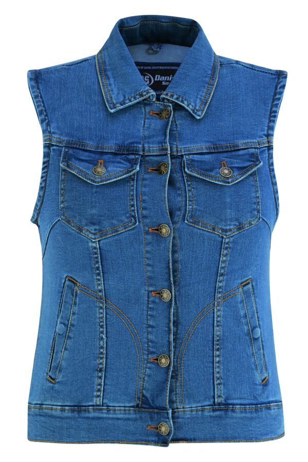 RM943  Women's Blue Denim Snap Front Vest - Image 3