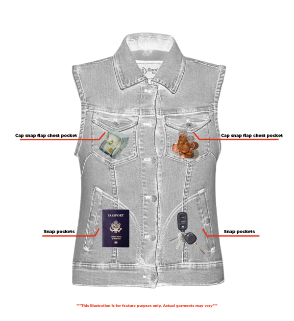 RM943  Women's Blue Denim Snap Front Vest - Image 4