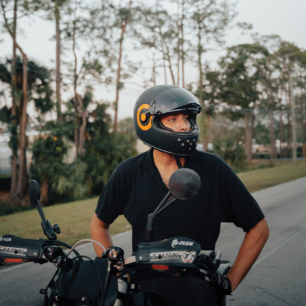 DOT Daytona Retro Full Face Motorcycle Helmet: Vintage Style for Men, Women, & Youth - Dull Black W/ Orange Accents - Image 8