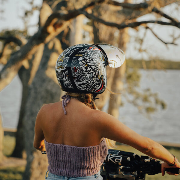 DOT Approved Daytona Cruiser Open Face Motorcycle Helmet - Men, Women & Youth - With Visor & Graphics - W/ Tribal - Image 10