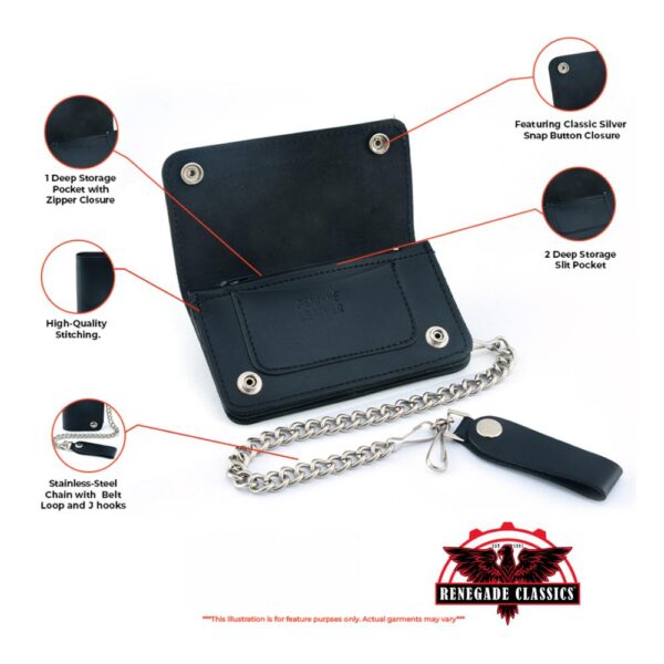 BWC237 Black Leather Long Bi-Fold Biker Chain Wallet - Image 2