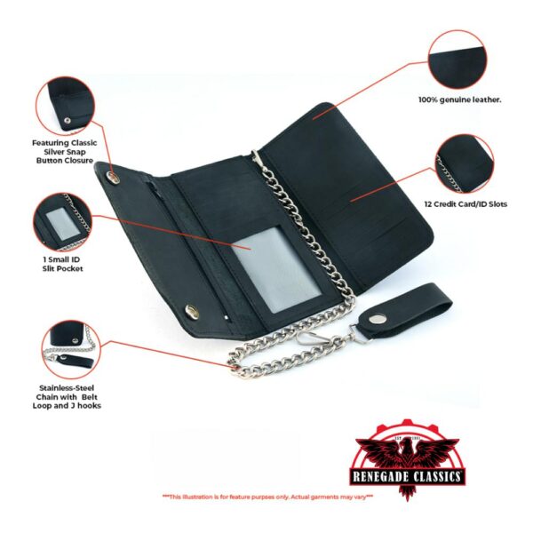 BWC238 Matte Black Biker Leather Wallet with Chain - Image 2