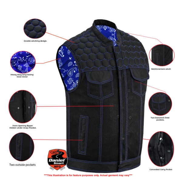 Blue Soul Men’s Black Mesh Textile Vest with Blue Paisley Liner - Image 2