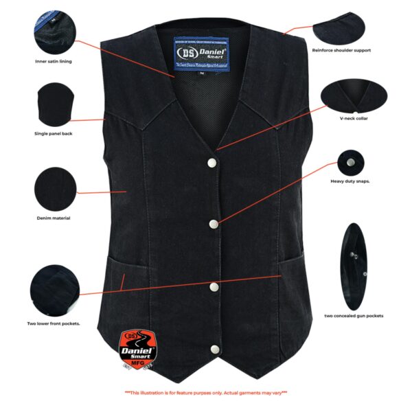 RM951 Women's Denim Classic Plain Sides Vest - Image 2