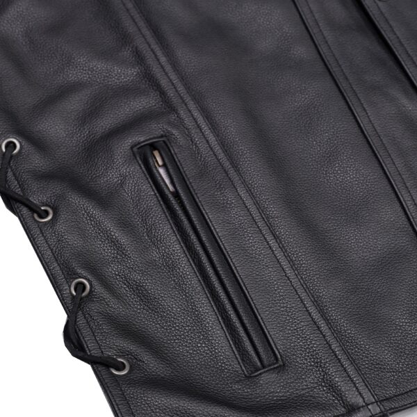 RC124 Men's Black Leather Vest with Side Laces and Gun Pockets - Image 8