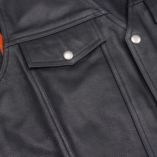 RC124 Men's Black Leather Vest with Side Laces and Gun Pockets - Image 9