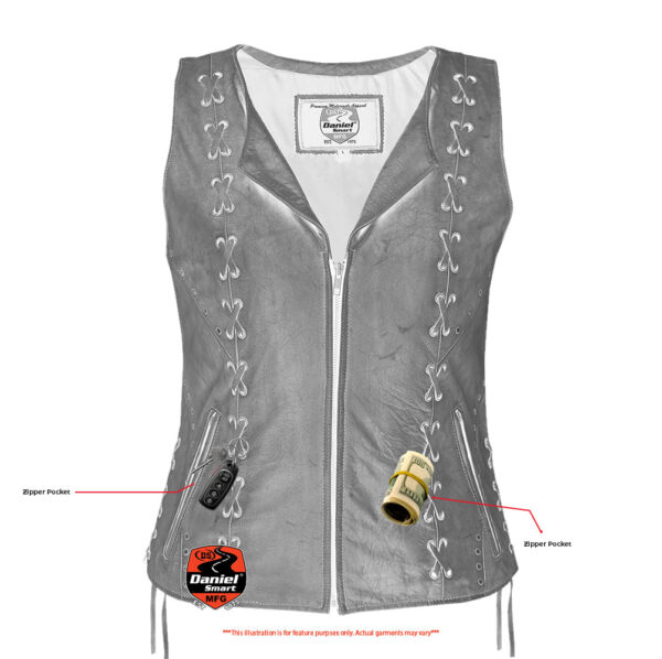 RC236 Women's Brown Zippered Vest with Lacing Details - Image 8
