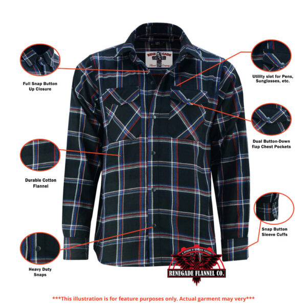 RC4680 Flannel Shirt - Black, Red and Blue - Image 2