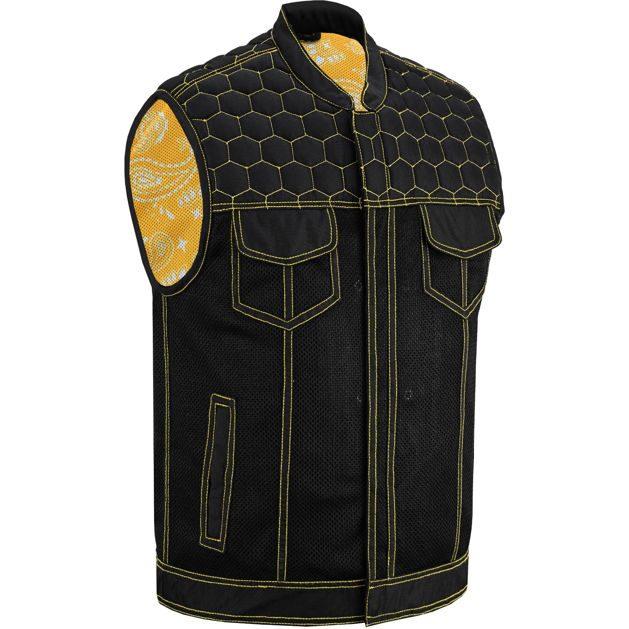 SOA Gloom Gold Men’s Black Mesh Textile Vest with Yellow Thread Detailing