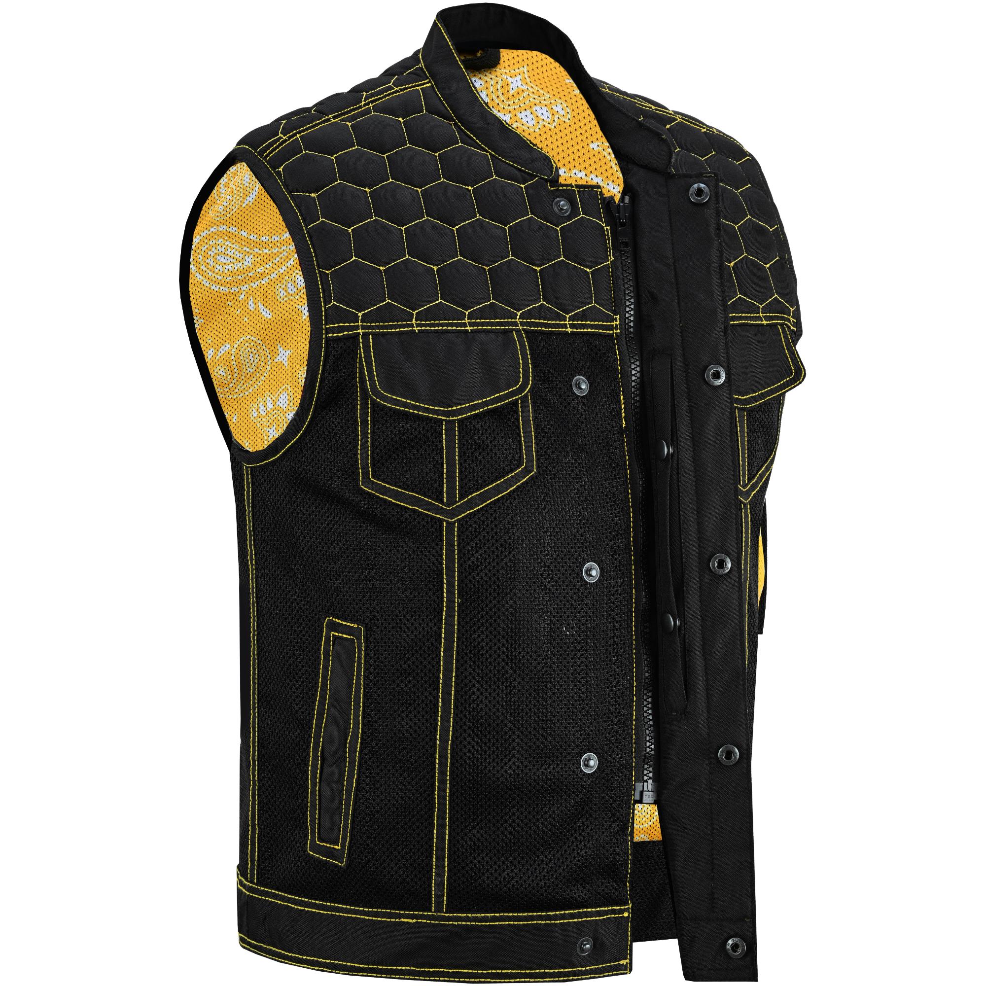 SOA Gloom Gold Men’s Black Mesh Textile Vest with Yellow Thread Detailing - Image 3
