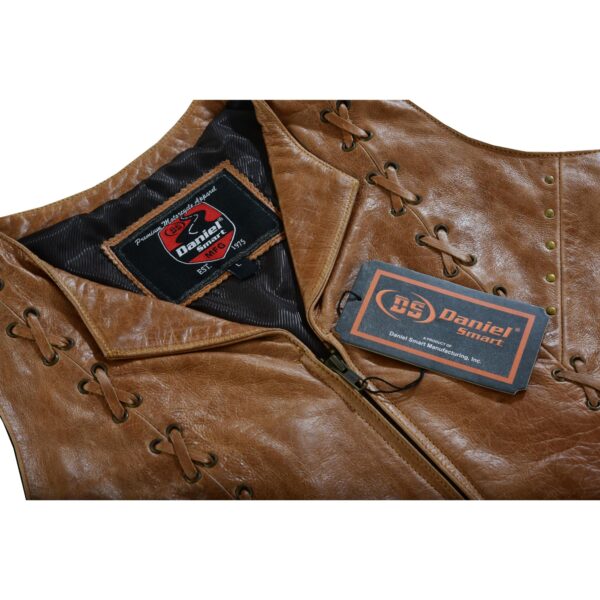 RC236 Women's Brown Zippered Vest with Lacing Details - Image 9