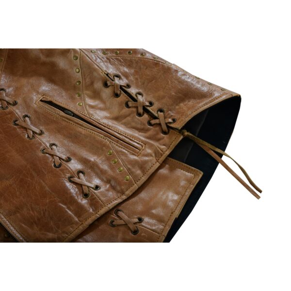 RC236 Women's Brown Zippered Vest with Lacing Details - Image 12