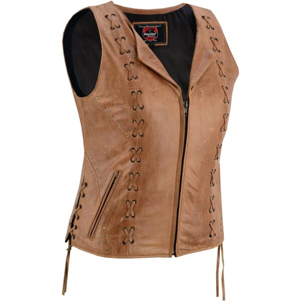 RC236 Women's Brown Zippered Vest with Lacing Details