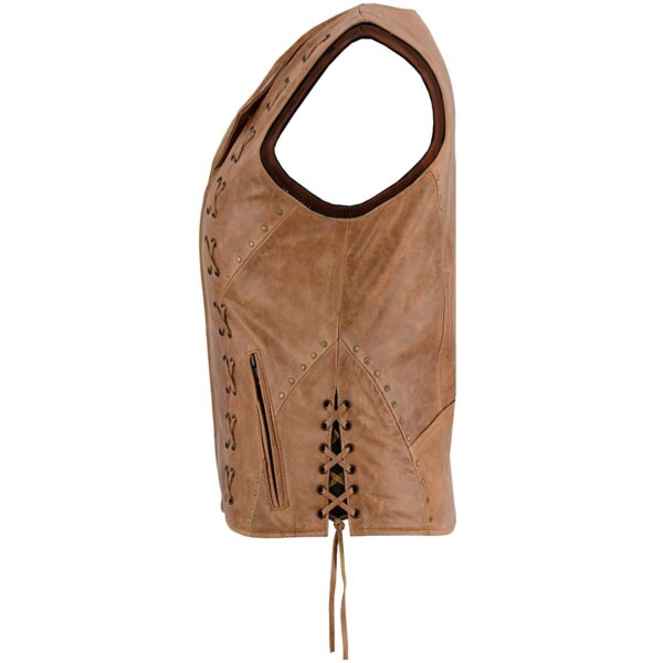 RC236 Women's Brown Zippered Vest with Lacing Details - Image 4