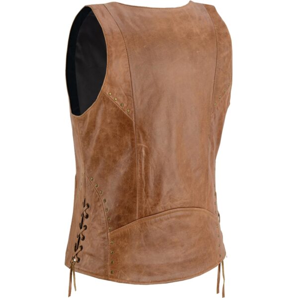 RC236 Women's Brown Zippered Vest with Lacing Details - Image 5