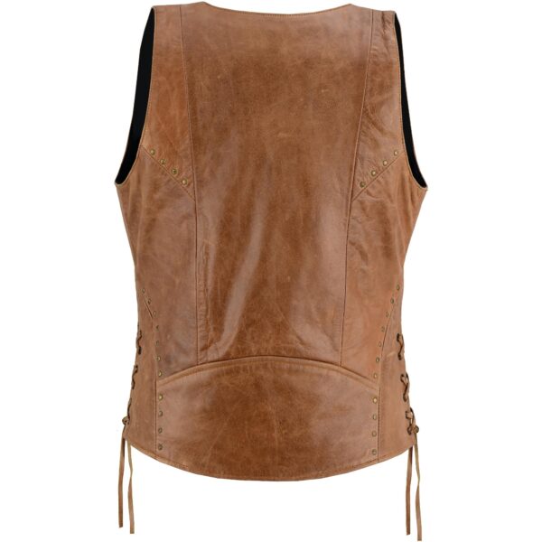 RC236 Women's Brown Zippered Vest with Lacing Details - Image 6