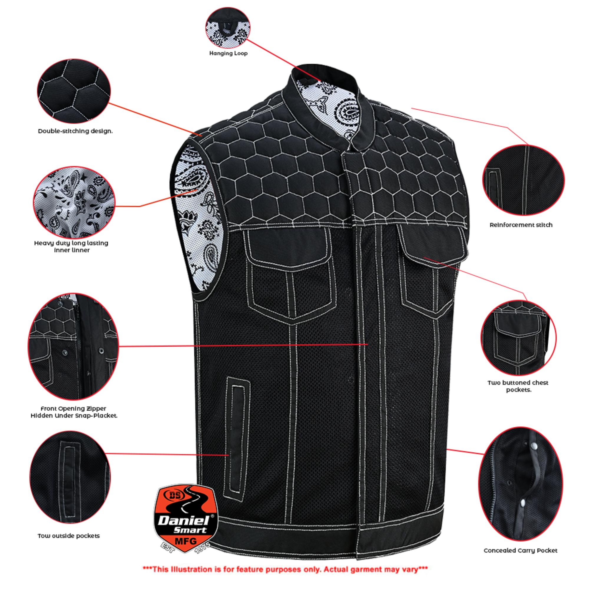 SOA Dark Striker Men’s Black Mesh Textile Vest with White Paisley Liner - Image 2