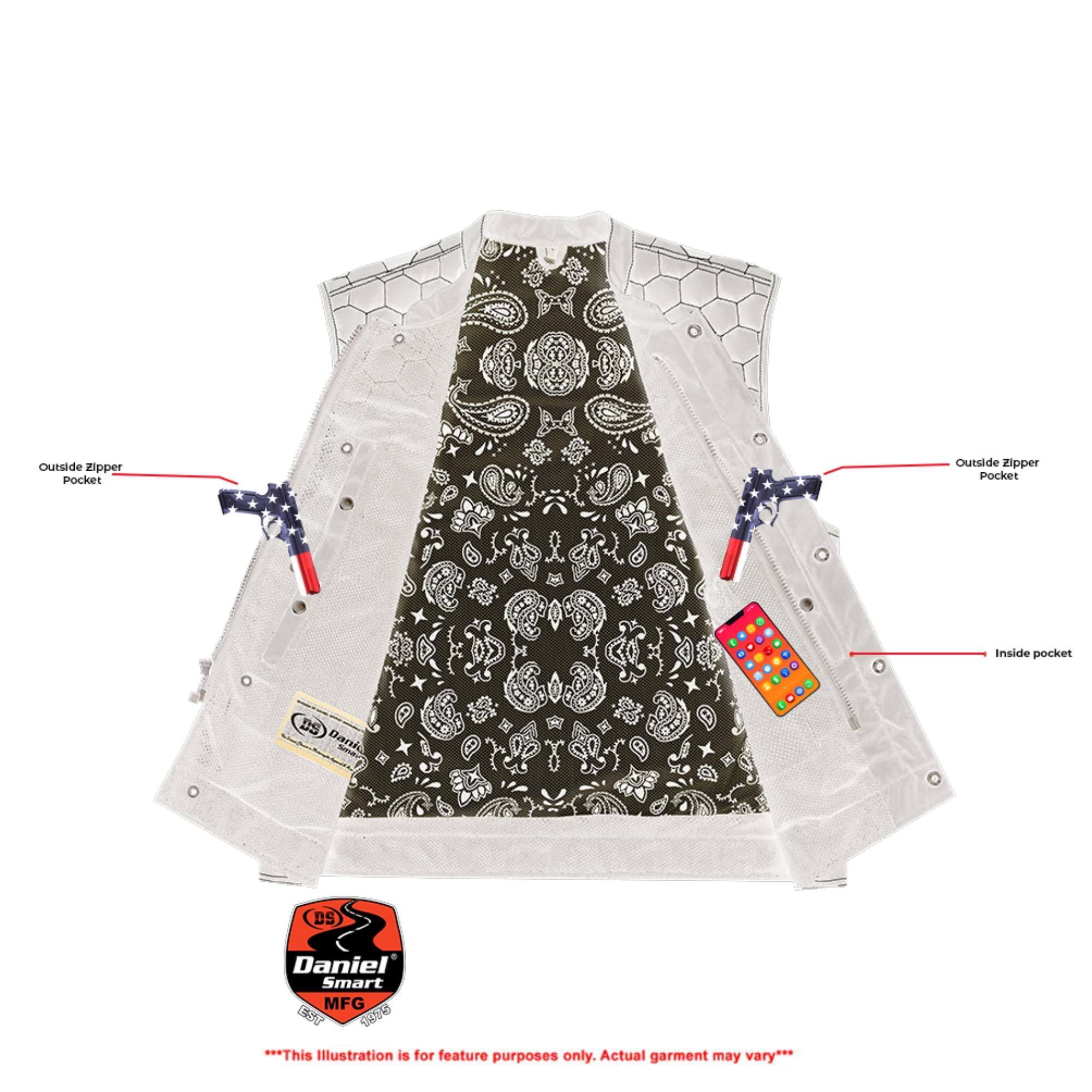 SOA Dark Striker Men’s Black Mesh Textile Vest with White Paisley Liner - Image 9