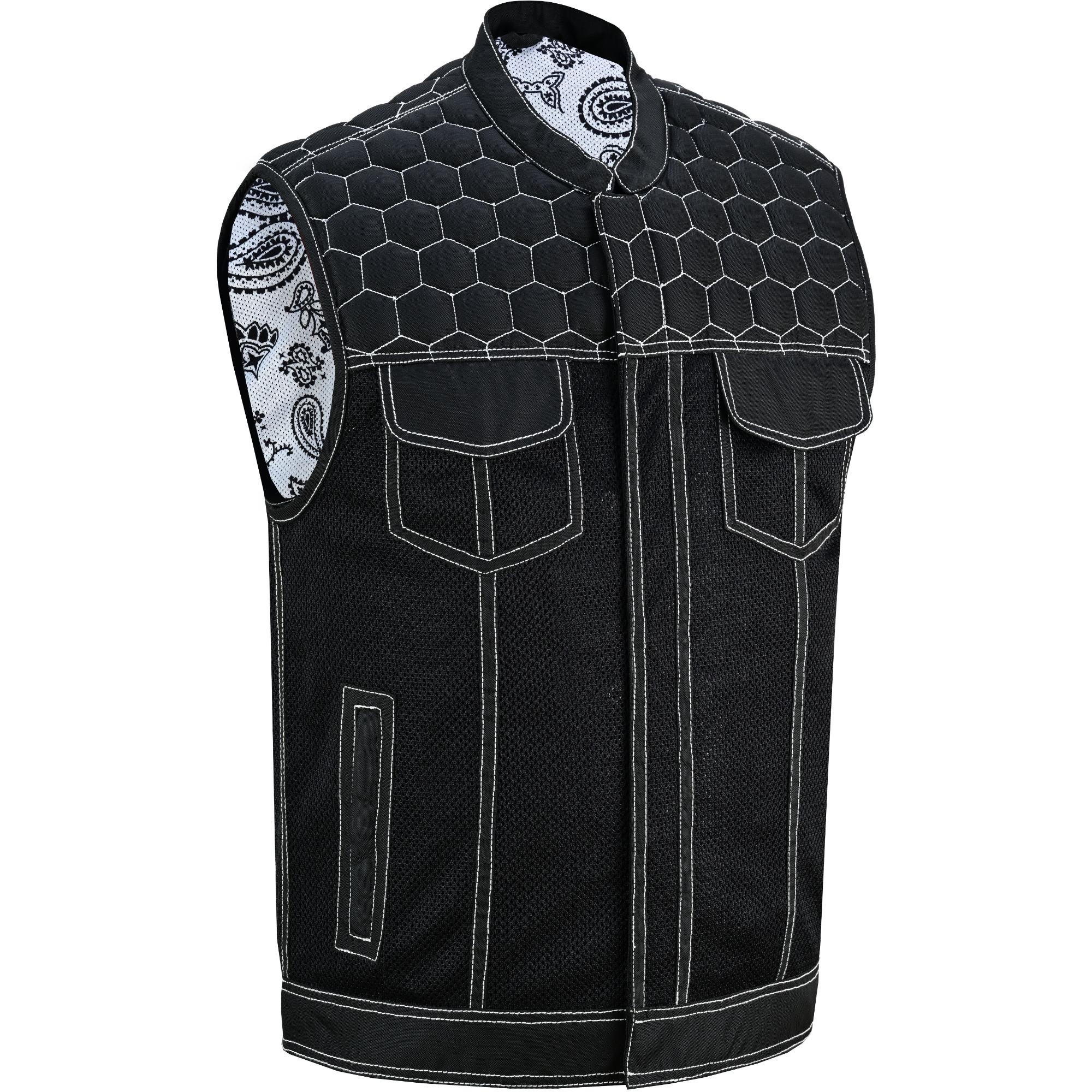 SOA Dark Striker Men’s Black Mesh Textile Vest with White Paisley Liner