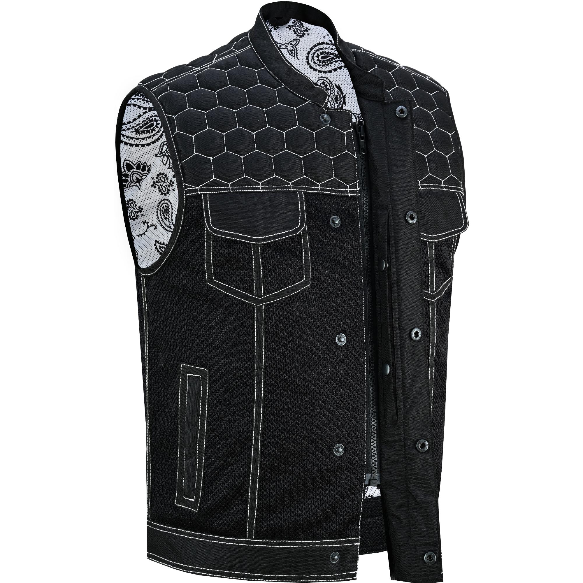SOA Dark Striker Men’s Black Mesh Textile Vest with White Paisley Liner - Image 3