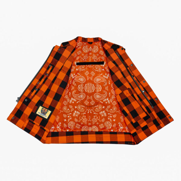 Fire Storm Black and Orange Flannel Textile Vest - Image 4
