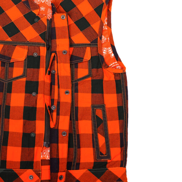 Fire Storm Black and Orange Flannel Textile Vest - Image 6