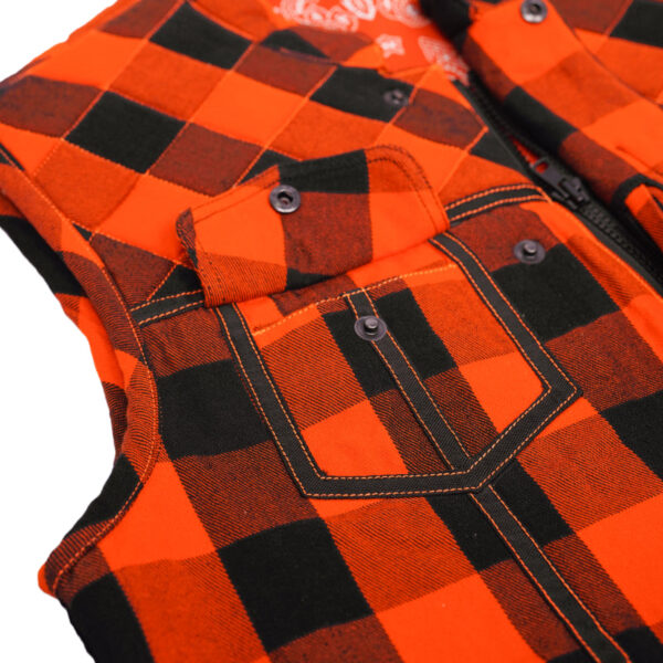 Fire Storm Black and Orange Flannel Textile Vest - Image 10