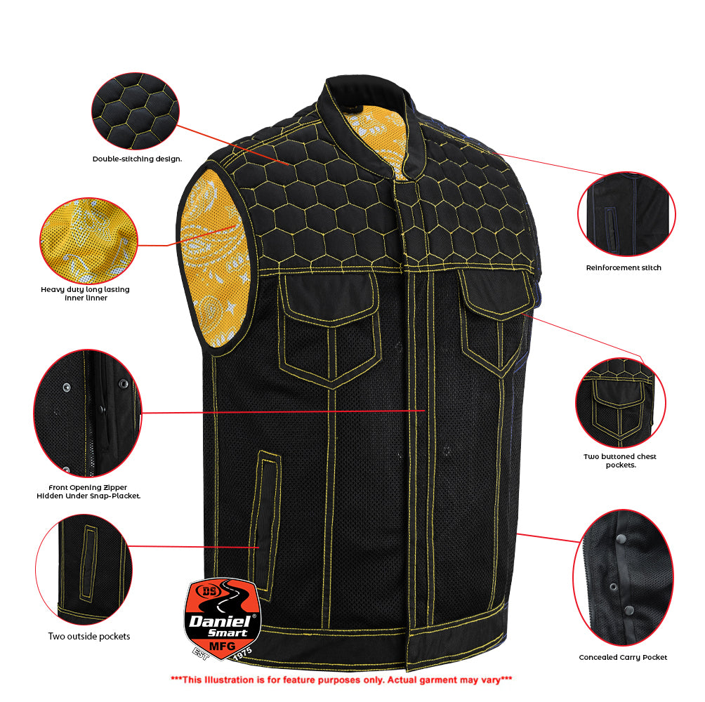 SOA Gloom Gold Men’s Black Mesh Textile Vest with Yellow Thread Detailing - Image 2