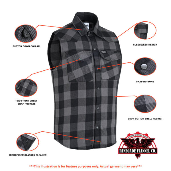 Gray Champ Men's Gray and Black Sleeveless Flannel - Image 2
