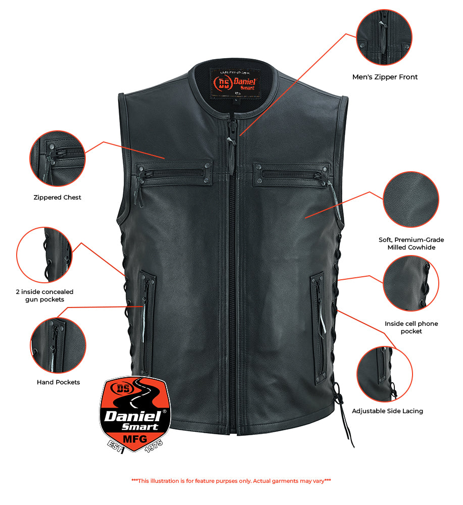 RC146 Men's Zipper Front Single Back Panel Concealed Carry Vest - Image 2