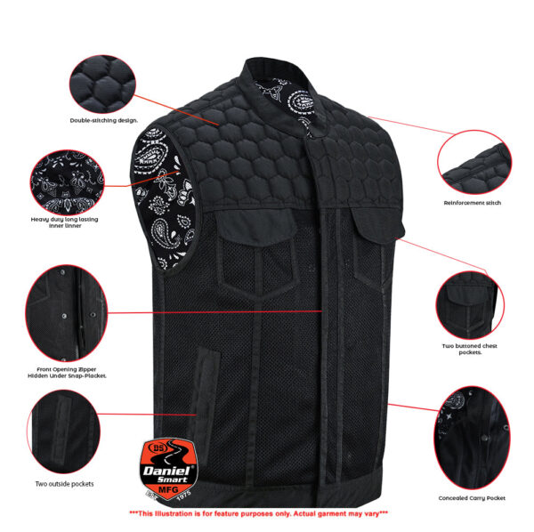 Mesh Rave Men’s Black Mesh Textile Vest with Black Paisley Liner - Image 2