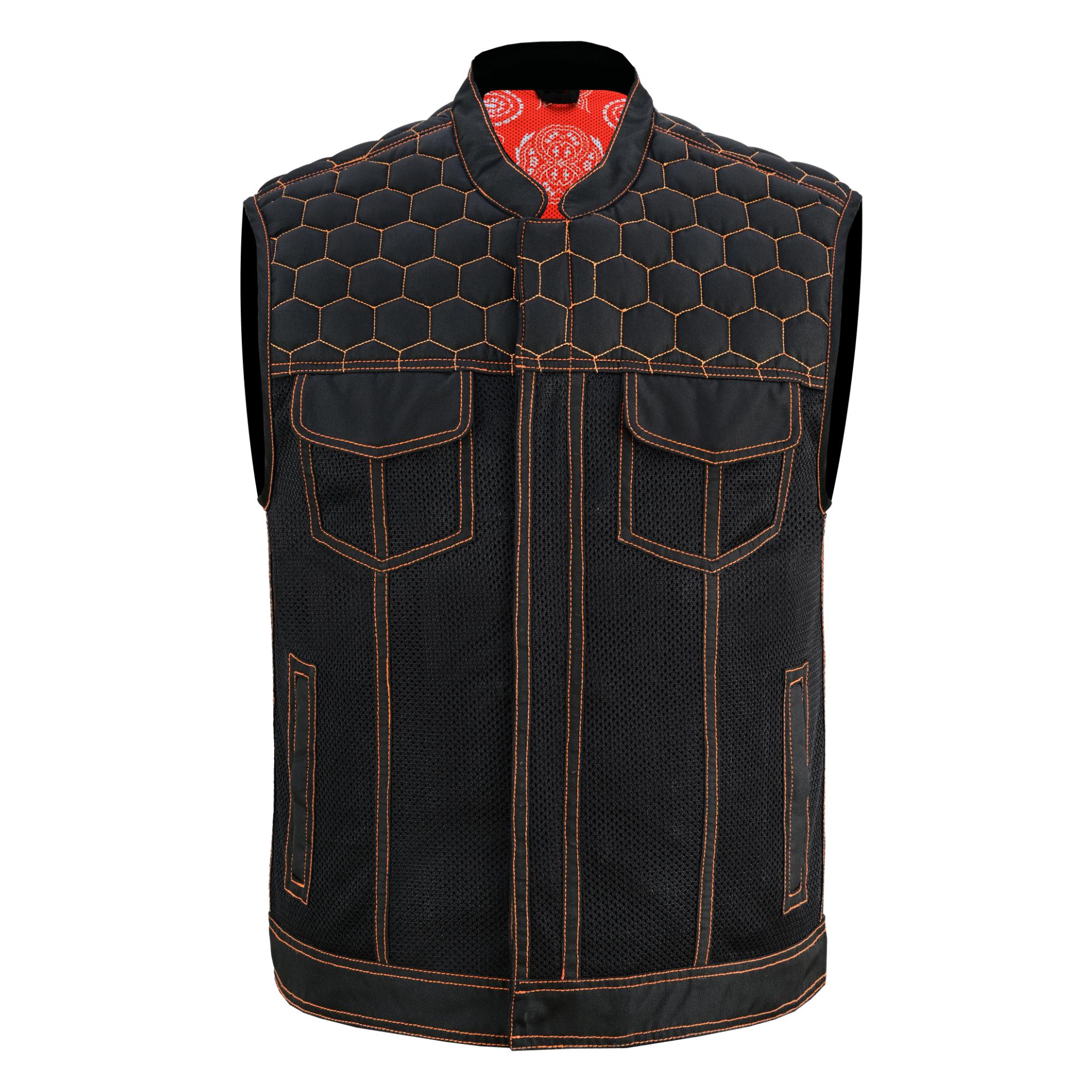 SOA Night Tiger Men’s Black Mesh Textile Vest with Orange Diamond Stitch - Image 3