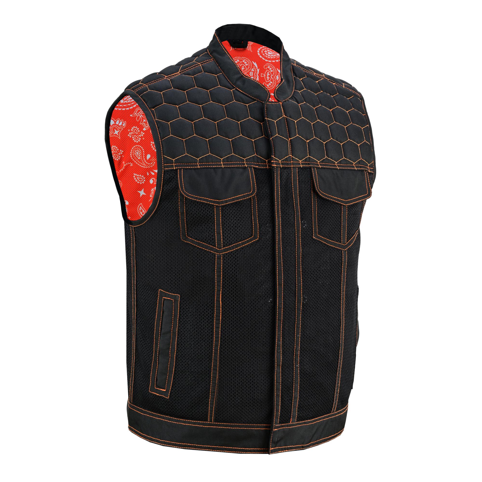 SOA Night Tiger Men’s Black Mesh Textile Vest with Orange Diamond Stitch