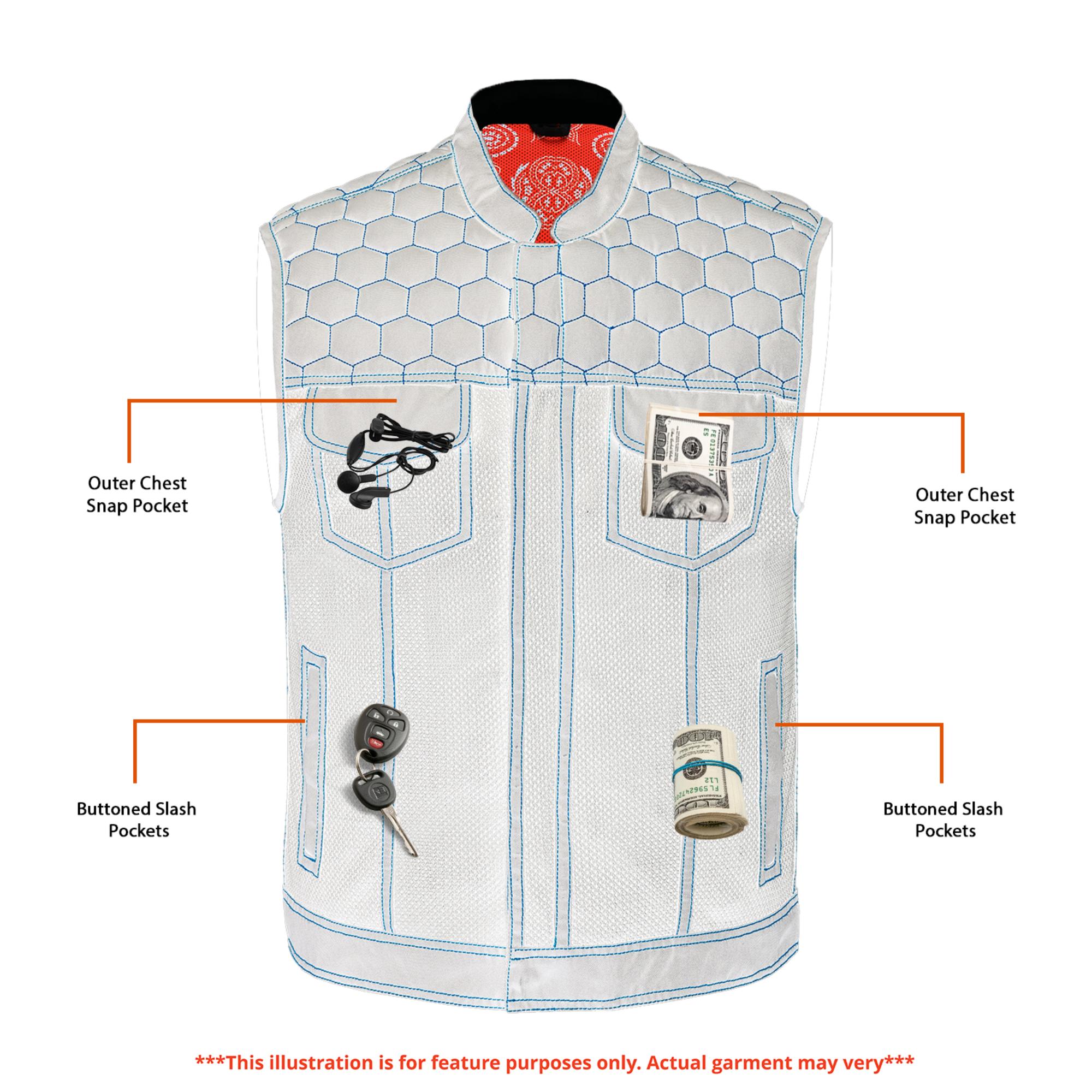 SOA Night Tiger Men’s Black Mesh Textile Vest with Orange Diamond Stitch - Image 4