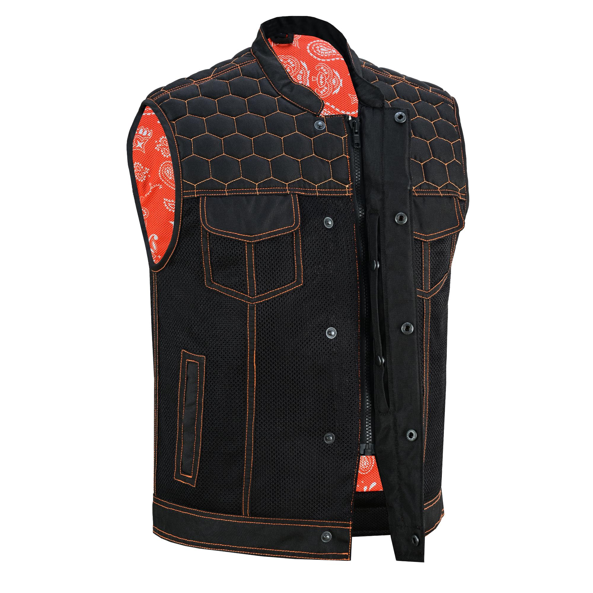 SOA Night Tiger Men’s Black Mesh Textile Vest with Orange Diamond Stitch - Image 5