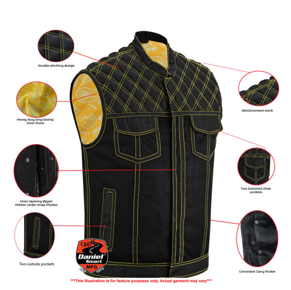 Nitro Rush Men’s Black Mesh Textile Vest with Yellow Diamond Stitch - Image 2