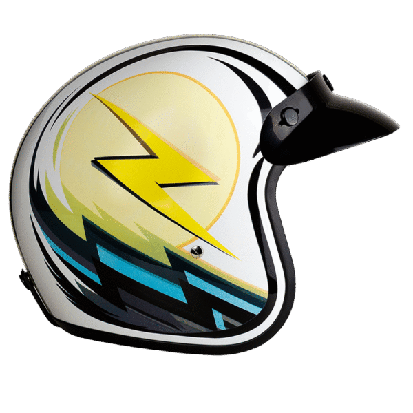 DOT Approved Daytona Cruiser Open Face Motorcycle Helmet - Men, Women & Youth - With Visor & Graphics - W/ Lightning - Image 3