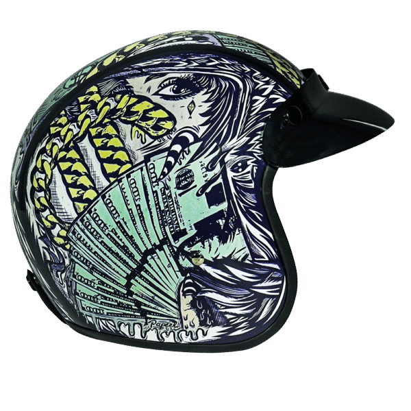 DOT Approved Daytona Cruiser Open Face Motorcycle Helmet - Men, Women & Youth - With Visor & Graphics - W/ Money - Image 3