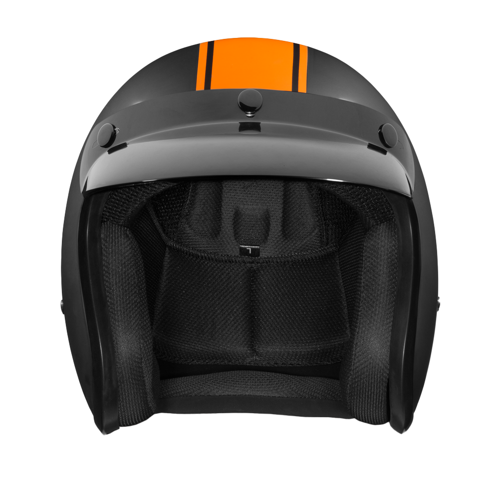 DOT Approved Daytona Cruiser Open Face Motorcycle Helmet - Men, Women & Youth - With Visor & Graphics - W/ Orange Pin Stripe - Image 2