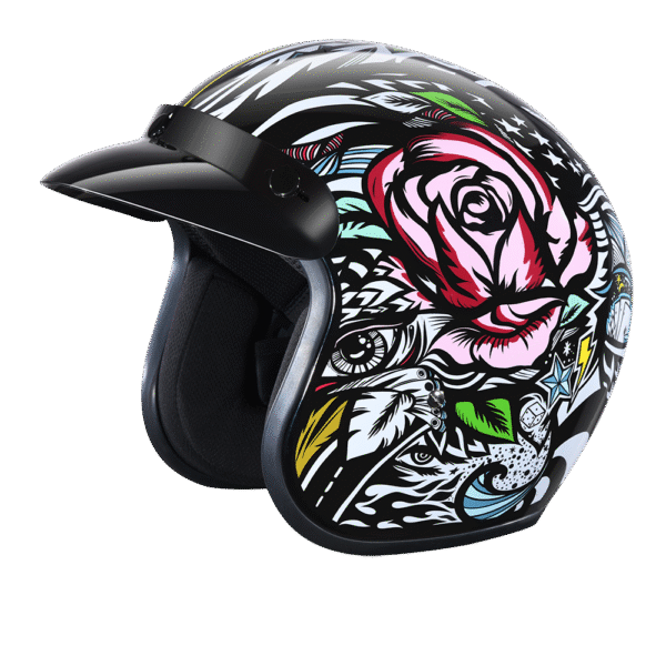 DOT Approved Daytona Cruiser Open Face Motorcycle Helmet - Men, Women & Youth - With Visor & Graphics - W/ Tribal