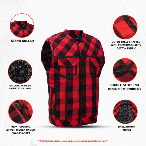 Red Blaze Black and Red Flannel Textile Vest - Image 3