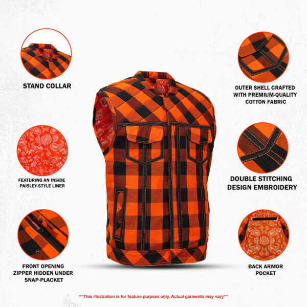 Fire Storm Black and Orange Flannel Textile Vest - Image 3