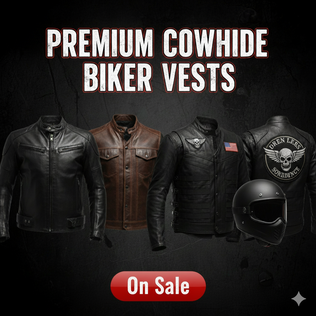 mens premium cowhide leather biker vests Home
