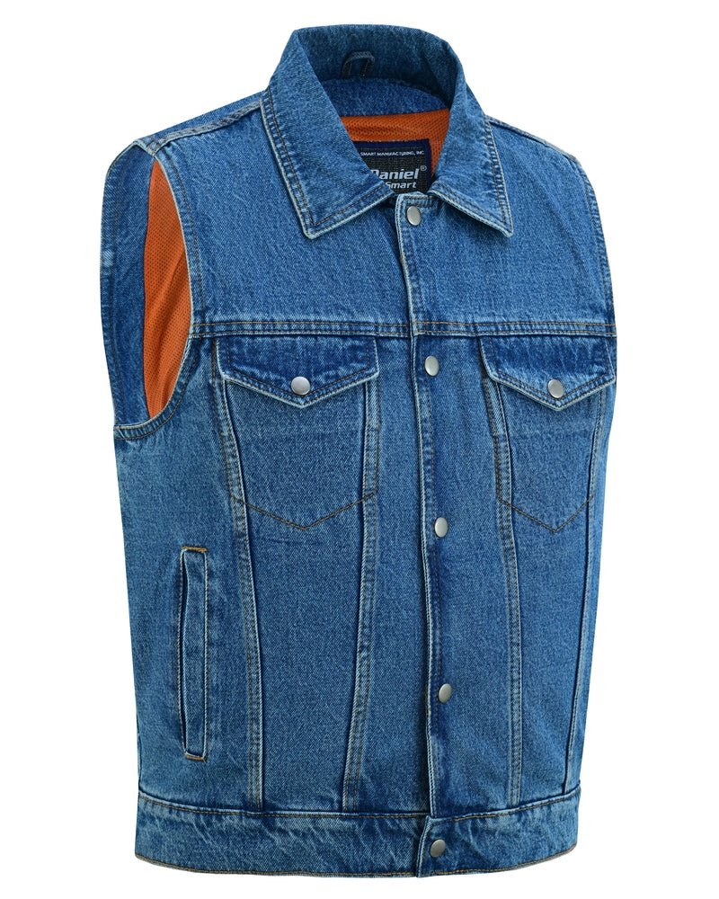 SOA RM970BU Snap Front Denim Vest- Blue