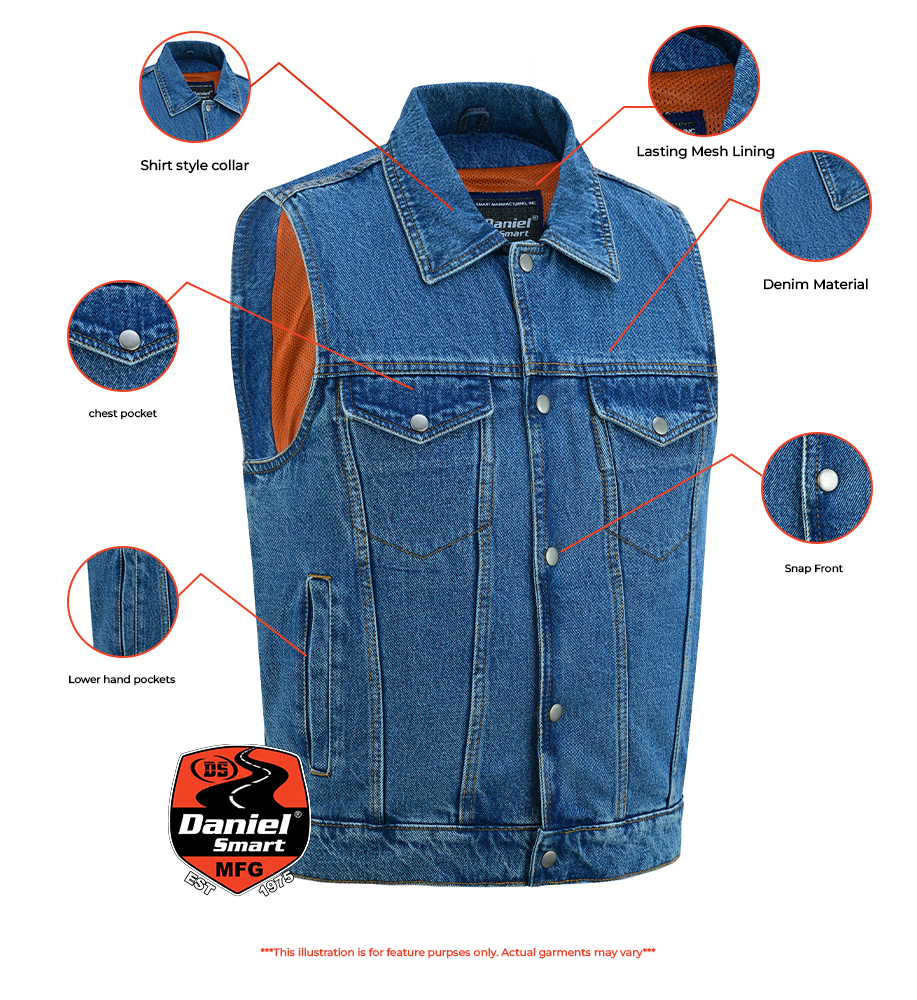 SOA RM970BU Snap Front Denim Vest- Blue - Image 2