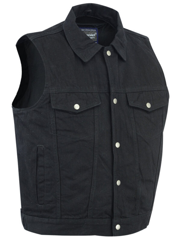 RM970BK Snap Front Denim Vest- Black