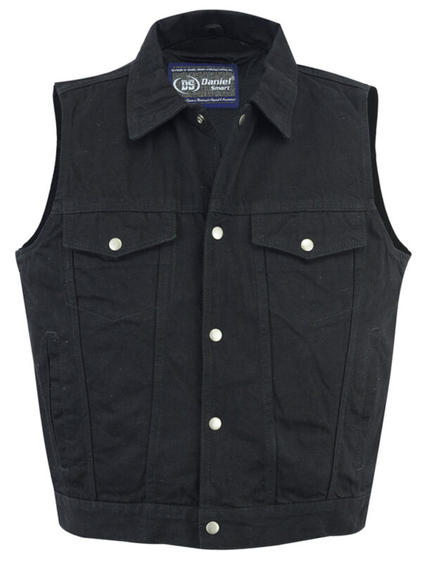 RM970BK Snap Front Denim Vest- Black - Image 2